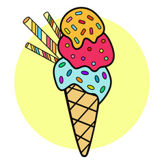 Ice cream in a waffle cup. Summer promotion banner