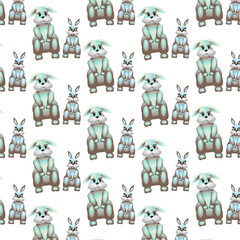 Rabbits on a white  background, vector pattern, for children's textiles, packaging
