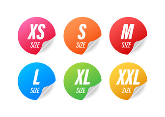 Size clothes tag set in flat style on red background. Vector flat illustration. Set collection.