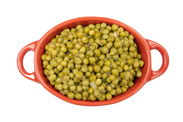 green peas in a bowl isolated on white background