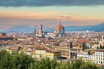 Fototapeta na wymiar Florance, Italy - September 2014: View of Florence, capital city of the Tuscany region in Italy. The city is noted for its culture, Renaissance art and architecture and monuments