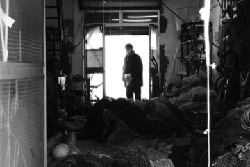 Man at work in black and white