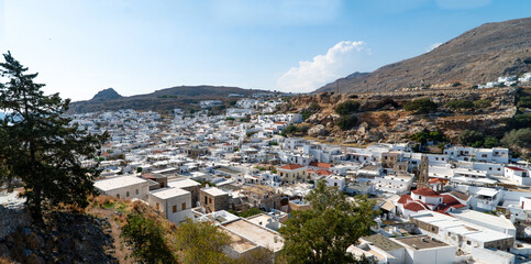 Panorama of the Greek town of Lindos, Rhodes Island