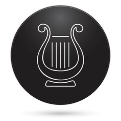 lyre icon, button in black circle, vector illustration.