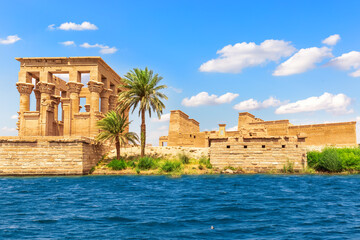 The ruins of the temple of Isis and Trajan's Kiosk from Philae, Agilika island near Aswan, Egypt