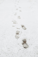 Footprints in Snow on Sidewalk Walking Towards Subject