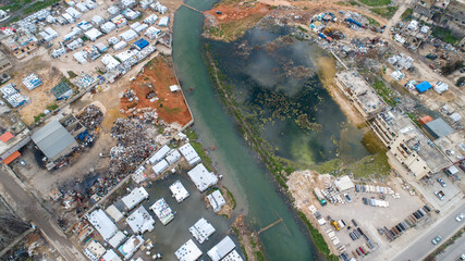 A Syrian refugee camp during a river flood in the Lebanese Bekaa Valley