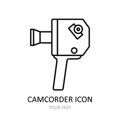 Vector illustration with retro videocamera icon. Outline drawing.