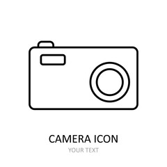 Vector illustration with camera icon. Outline drawing.
