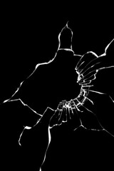 The effect of breaking the window. Cracks on a black background. Texture for design.