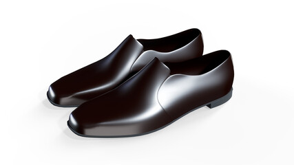 shoes as a concept of luxury expensive high-quality shoes. 3d rendering illustration of a pair of fashionable mens shoes isolated on white background.