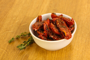 Sun-dried natural Italian tomato in the bowl