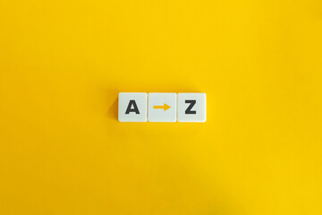 A to Z banner and concept. Block letters on yellow background. - obrazy, fototapety, plakaty