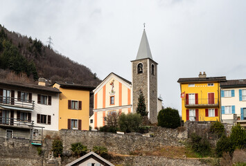 Fototapeta na wymiar Catholic Church of Saints Rocco and Sebastiano in Gorduno, district of Bellinzona in the Canton of Ticino in Switzerland.
