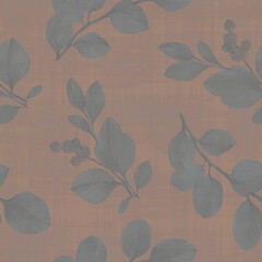 Seamless botanical pattern on an abstract background. Leaves painted in watercolor, digitally processed. Abstract ornament for design, wallpaper, packaging, print, scrapbooking.