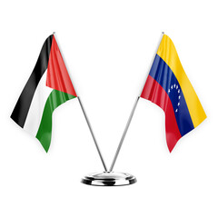 Two table flags isolated on white background 3d illustration, palestine and venezuela