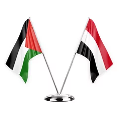 Foto op Plexiglas Two table flags isolated on white background 3d illustration, palestine and yemen © prehistorik