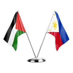 Two table flags isolated on white background 3d illustration, palestine and philippines