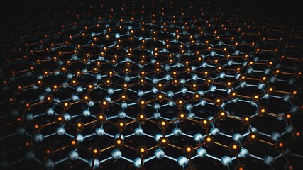 Fototapeta premium Graphene molecular structure, carbon fiber molecule view, abstract hexagonal pattern ,, 3d rendering