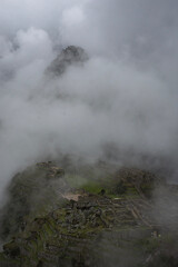 Clouds shrouding Macchu Picchu in mist