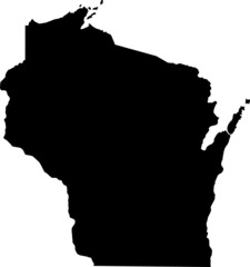 Simple black vector administrative map of the Federal State of Wisconsin, USA