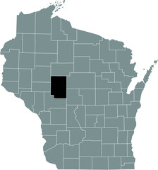 Black highlighted location map of the Clark County inside gray administrative map of the Federal State of Wisconsin, USA