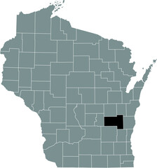 Black highlighted location map of the Fond du Lac County inside gray administrative map of the Federal State of Wisconsin, USA