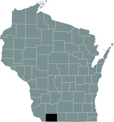 Fototapeta na wymiar Black highlighted location map of the Lafayette County inside gray administrative map of the Federal State of Wisconsin, USA