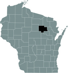 Black highlighted location map of the Langlade County inside gray administrative map of the Federal State of Wisconsin, USA