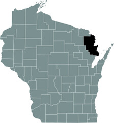 Black highlighted location map of the Marinette County inside gray administrative map of the Federal State of Wisconsin, USA