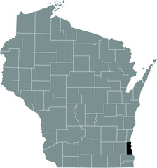 Black highlighted location map of the Milwaukee County inside gray administrative map of the Federal State of Wisconsin, USA