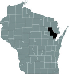 Black highlighted location map of the Oconto County inside gray administrative map of the Federal State of Wisconsin, USA
