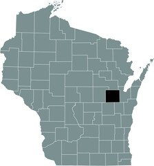 Black highlighted location map of the Outagamie County inside gray administrative map of the Federal State of Wisconsin, USA