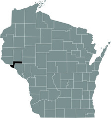 Black highlighted location map of the Pepin County inside gray administrative map of the Federal State of Wisconsin, USA