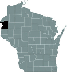 Fototapeta premium Black highlighted location map of the Polk County inside gray administrative map of the Federal State of Wisconsin, USA