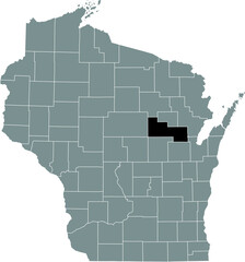 Fototapeta na wymiar Black highlighted location map of the Shawano County inside gray administrative map of the Federal State of Wisconsin, USA