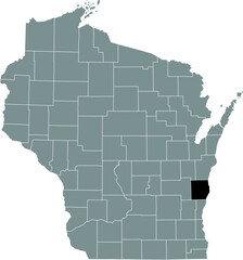 Black highlighted location map of the Sheboygan County inside gray administrative map of the Federal State of Wisconsin, USA