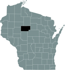 Black highlighted location map of the Taylor County inside gray administrative map of the Federal State of Wisconsin, USA