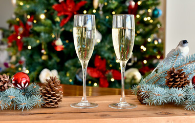 Christmas holiday season New Year's eve champagne beverages for celebration cheers to the winter season.