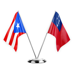 Two table flags isolated on white background 3d illustration, puerto rico and samoa