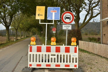 signs to forbid to cars todrive in on a road in Germany