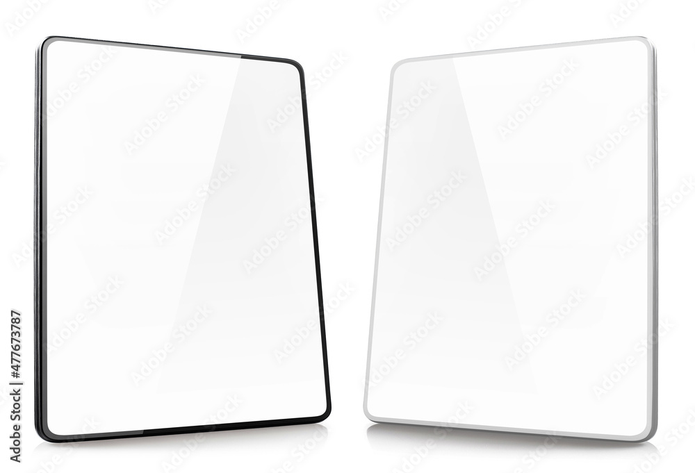 Wall mural black and white tablet computers with thin frames, isolated on white background