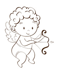 Sketch of Cupid. Hand Drawn Sketch Angel and Cupid, Cupid doodle. Valentine's Day illustration. Isolated over white background.