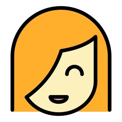 Smiling girl icon. Outline smiling girl vector icon color flat isolated