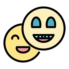 Obraz premium Smiling emoji icon. Outline smiling emoji vector icon color flat isolated