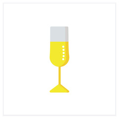 Champagne glass flat icon. Alcohol stemware. Party drink. Restaurant, night club, bar menu. Cocktail glass. Cocktail party and drinking establishment concept. 3d vector illustration