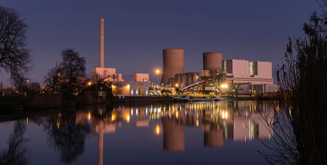 Coal power plant at night