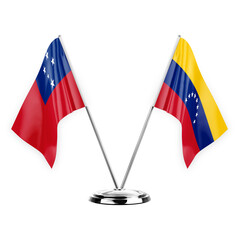 Two table flags isolated on white background 3d illustration, samoa and venezuela
