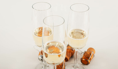 Luxurious champagne in a glass, festive way of celebrating a new year or important events, toast with sparkling wine