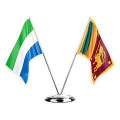 Two table flags isolated on white background 3d illustration, sierra leone and sri lanka